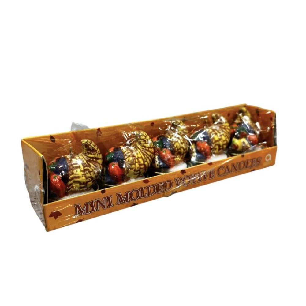 Vintage Set 5 Thanksgiving Candles Table Decor Cornucopia Mini New Old Stock